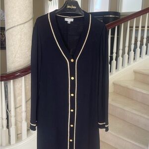St. John Collection Black Long Sleeve Dress with Gold Accents